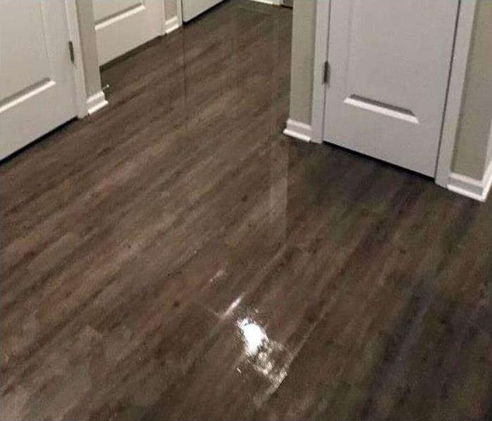 bedroom hardwood floor with pooling water