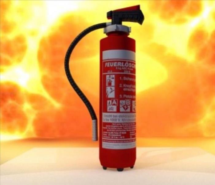 fire extinguisher in front of fire